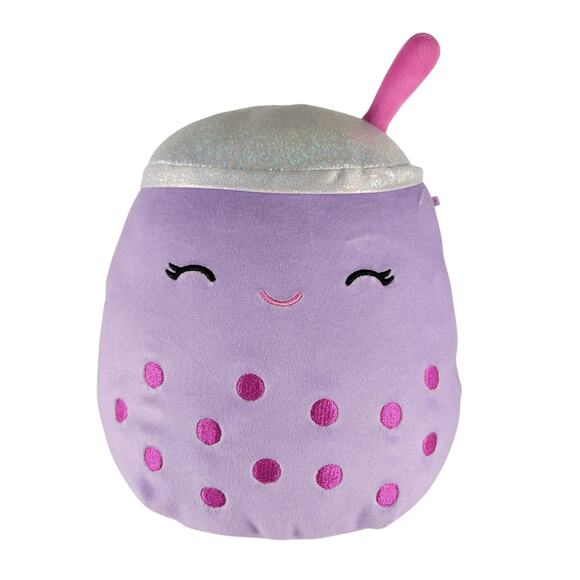 Squishmallows Boba Tea Plush 8" Purple  Kellytoy Bubble Drink Cup Toy Stuffie - Picture 1 of 15